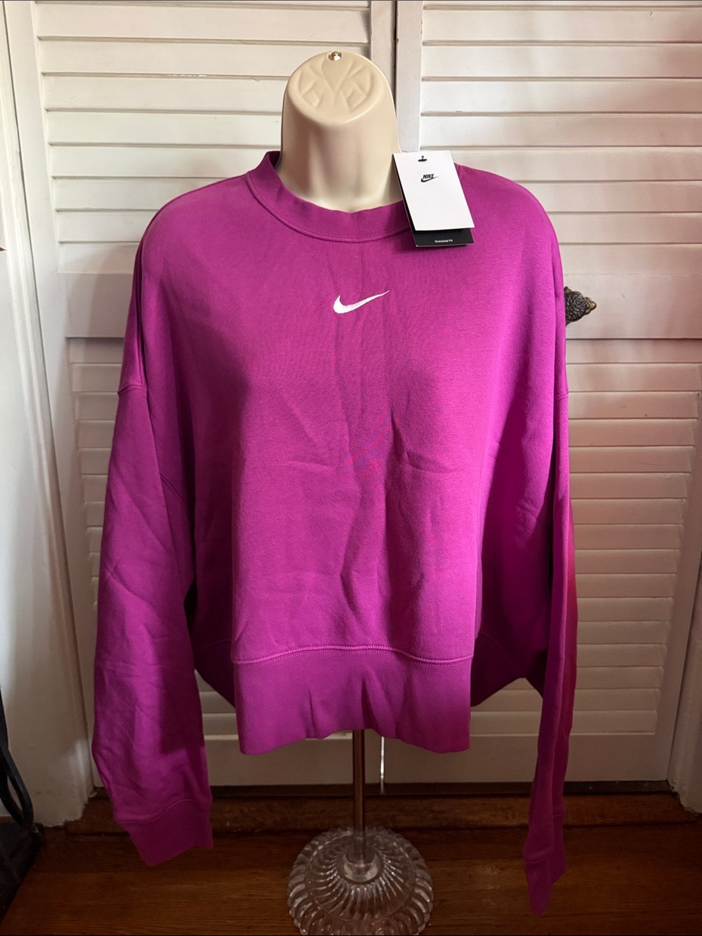 Nike Women's Bright Magenta Crewneck Sweatshirt with White Swoosh